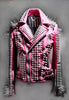 Rosé Havoc Cosmic Boudoir Pink Steampunk Jacket for Women with Long Riveted Spikes, Lapel Brando Cut & Dual-Belt Precision